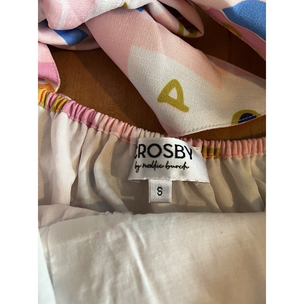 Crosby By Mollie Burch Women's Dress Geometric Pink Sundress‎ Tie Back MIDI Sz S - Picture 5 of 8